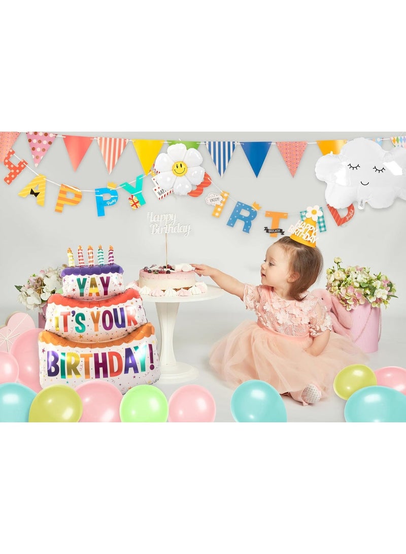 Pastel Birthday Party Decoration Kit, Happy Birthday Party Balloon, Birthday banner, Colorful Pennant Banner, Large Foil Cake Balloons for Baby Shower Wedding Party Supplies Arch Garland Decoration - Image 4