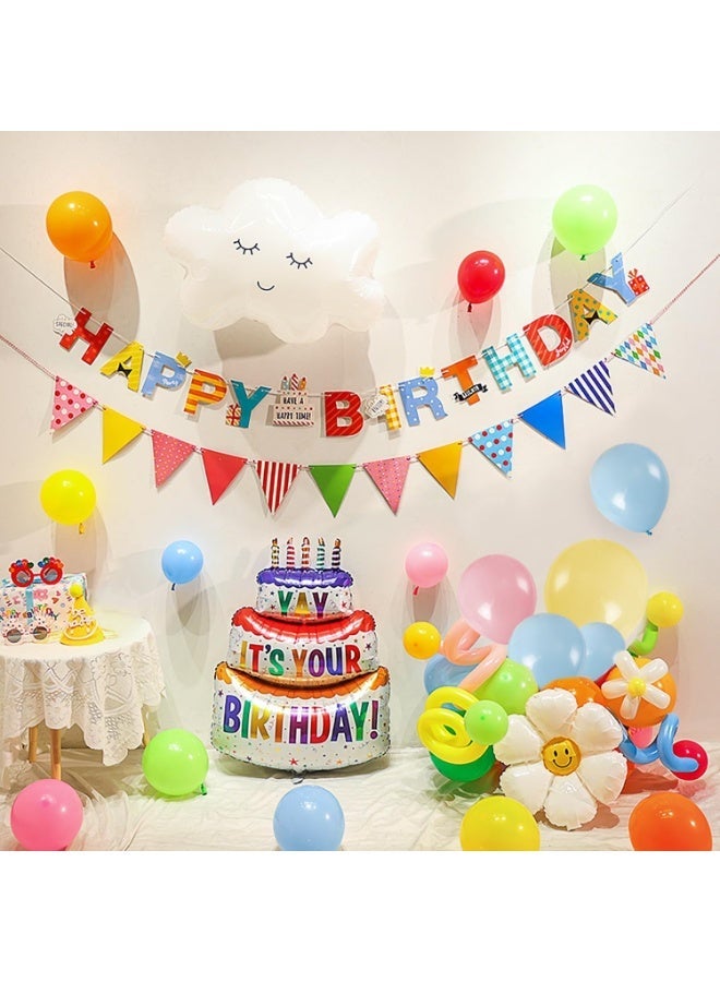 Pastel Birthday Party Decoration Kit, Happy Birthday Party Balloon, Birthday banner, Colorful Pennant Banner, Large Foil Cake Balloons for Baby Shower Wedding Party Supplies Arch Garland Decoration - Image 2