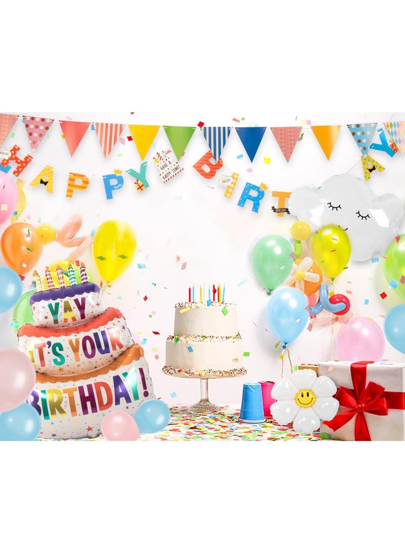 Pastel Birthday Party Decoration Kit, Happy Birthday Party Balloon, Birthday banner, Colorful Pennant Banner, Large Foil Cake Balloons for Baby Shower Wedding Party Supplies Arch Garland Decoration - Image 5