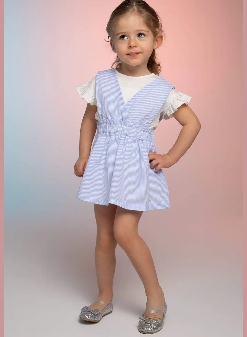ديفاكتو Short Sleeve Frill Detail T-Shirt & V-Neck Mini Dress Set