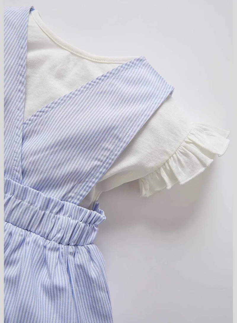 ديفاكتو Short Sleeve Frill Detail T-Shirt & V-Neck Mini Dress Set