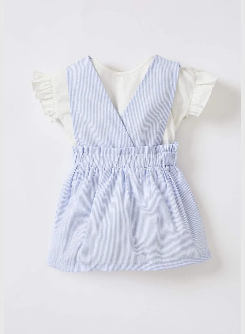 ديفاكتو Short Sleeve Frill Detail T-Shirt & V-Neck Mini Dress Set