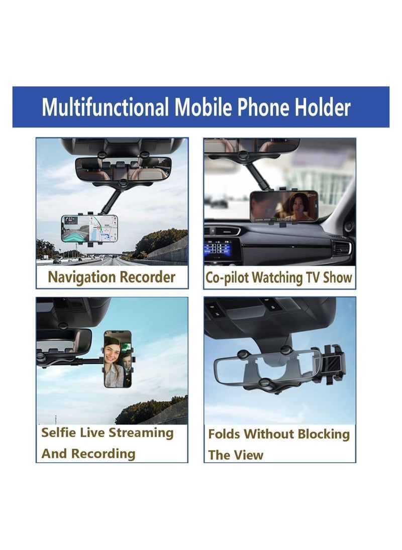 ELTRAZONE 360°Rotatable and Retractable Car Phone Holder, Car Rearview Mirror Bracket, Multifunctional Adjustable Phone Holder, Universal Phone Navigation GPS Holder for All Mobile - Image 3