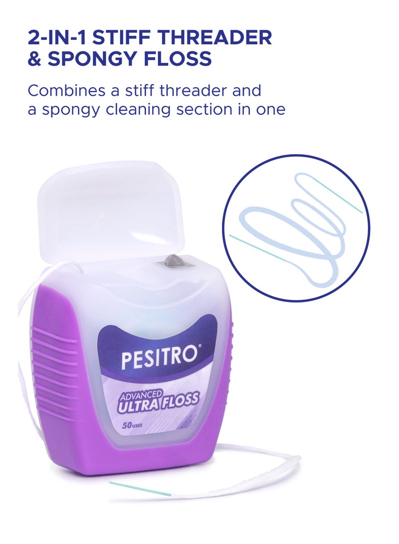 PESITRO Advance Ultra Floss – 2-in-1 Interdental Dental Floss with Threader, Expanding Soft Floss, Mint-Coated - Image 3