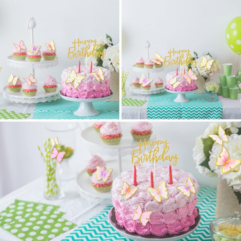 klarako 60 Pieces Butterfly Cake Toppers and 1 Piece Happy Birthday Cake Topper Butterfly Cupcake Toppers Butterfly Cake Decorations Birthday Party Cake Decorations for Girls Women Wedding Decoration - Image 4