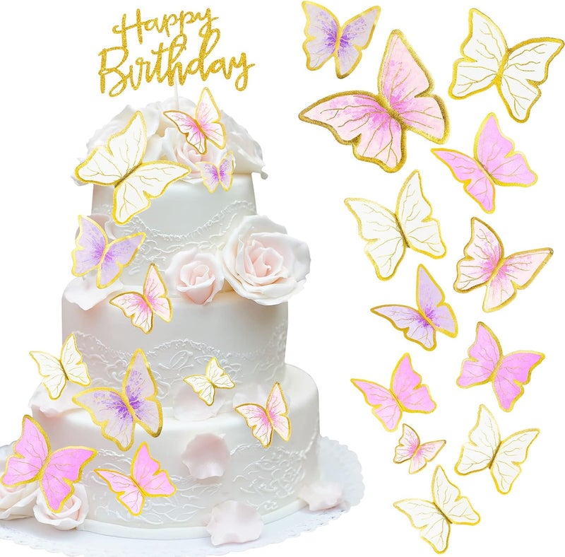 klarako 60 Pieces Butterfly Cake Toppers and 1 Piece Happy Birthday Cake Topper Butterfly Cupcake Toppers Butterfly Cake Decorations Birthday Party Cake Decorations for Girls Women Wedding Decoration - Image 1