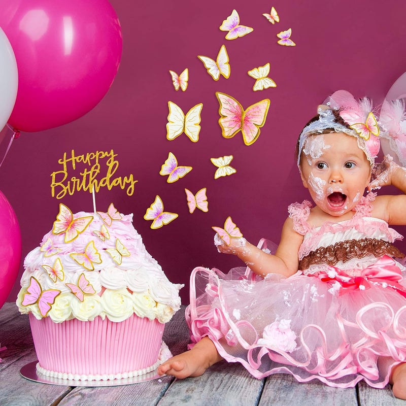 klarako 60 Pieces Butterfly Cake Toppers and 1 Piece Happy Birthday Cake Topper Butterfly Cupcake Toppers Butterfly Cake Decorations Birthday Party Cake Decorations for Girls Women Wedding Decoration - Image 3