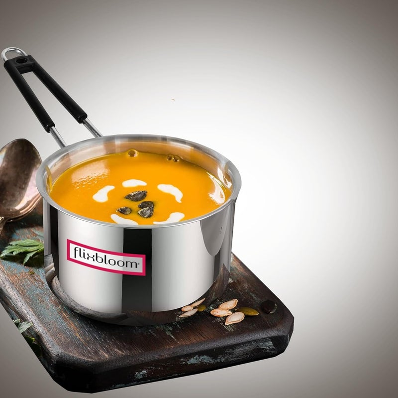 FLIXBLOOM Flixbloom Stainless Steel Induction BaseLPG Gas Stovetop Compatible with Triply Steel Aluminium Steel Bottom Deep SaucepanMilk Pan Tea Pan Sauce pan Without Lid 4 Litre Saucepan 
