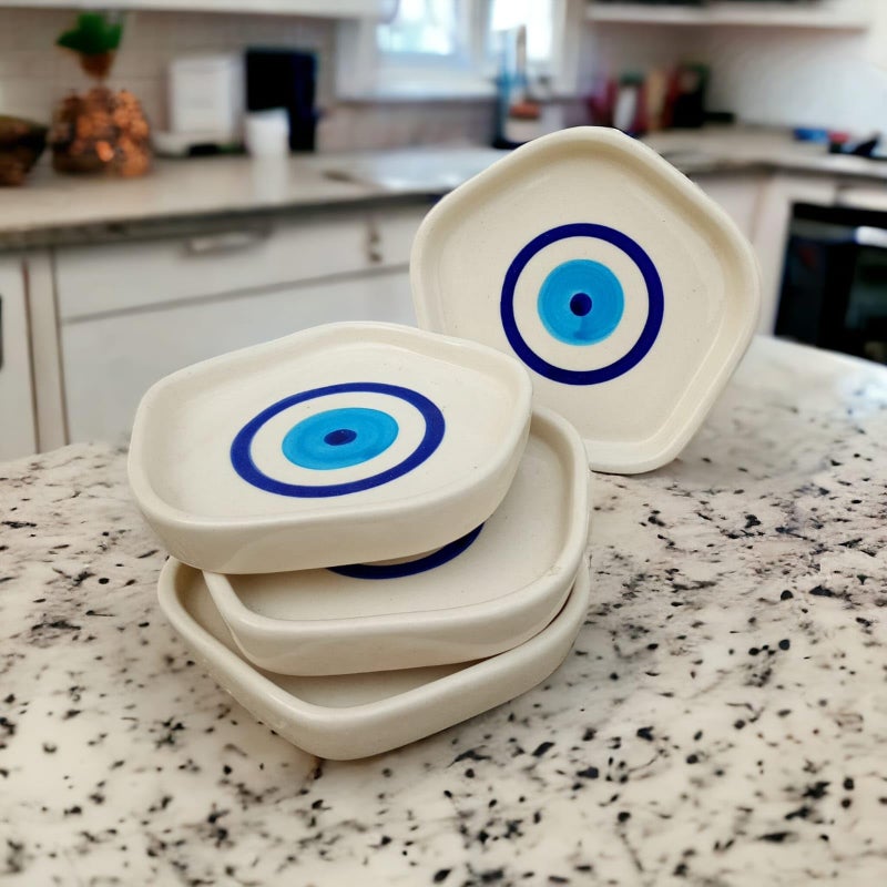 MALAIKAH Ceramic Evil Eye Print Platter Pack of 4, Valentines Gift for Lover, Gifts for Boyfriend, Girlfriend, Valentine’s Day Gift | Serving Platters| Platter for Snacks| Pack of 4 - Image 1