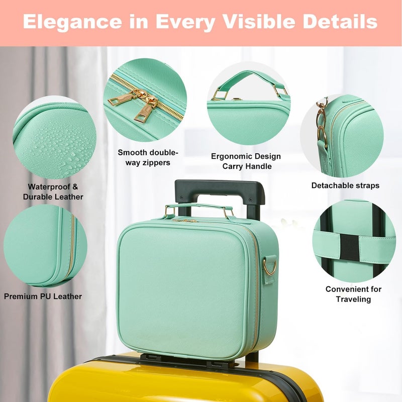 Mocado Travel Makeup Bag with LED Lighted Mirror, Travel Makeup Organizer, Makeup Case with 3 Color Lighted Setting and 10x Magnifying Mirror, Portable Storage and Adjustable Dividers (Powdery Green) - Image 2