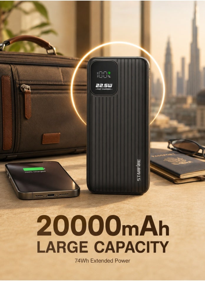 Starfire 20000mAh Power Bank, 22.5W Fast Charging, Built-In Lightning & Type-C Cables, LED Digital Display, Dual USB-A + USB-C Ports, Portable Charger for iPhone, Samsung & Android (Black) - Image 4