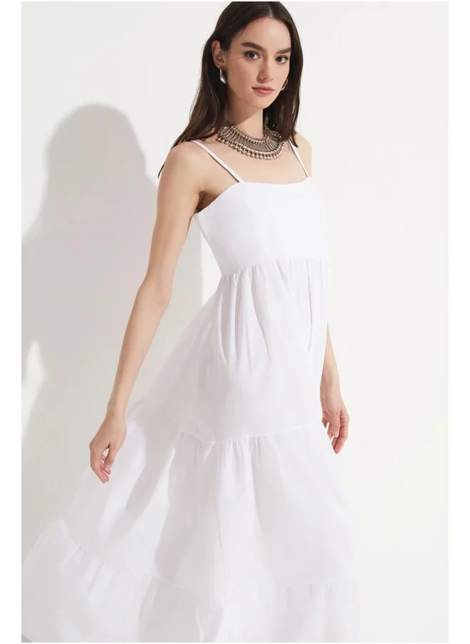 جون June Strappy Cotton Dress White