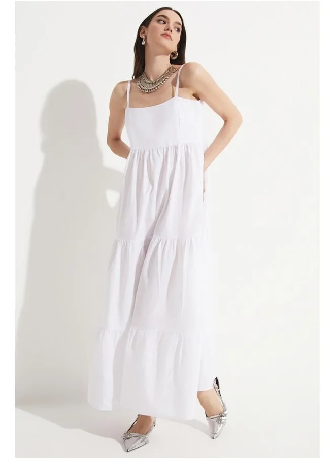 جون June Strappy Cotton Dress White