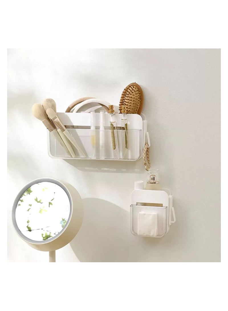 Excefore Large Adhesive Remote Control Holder 2 Tier Wall Mount Storage Organizer Box with Hook Universal TV Media Player Controller Caddy Home Office Desk Bedside Nightstand, White - Image 3