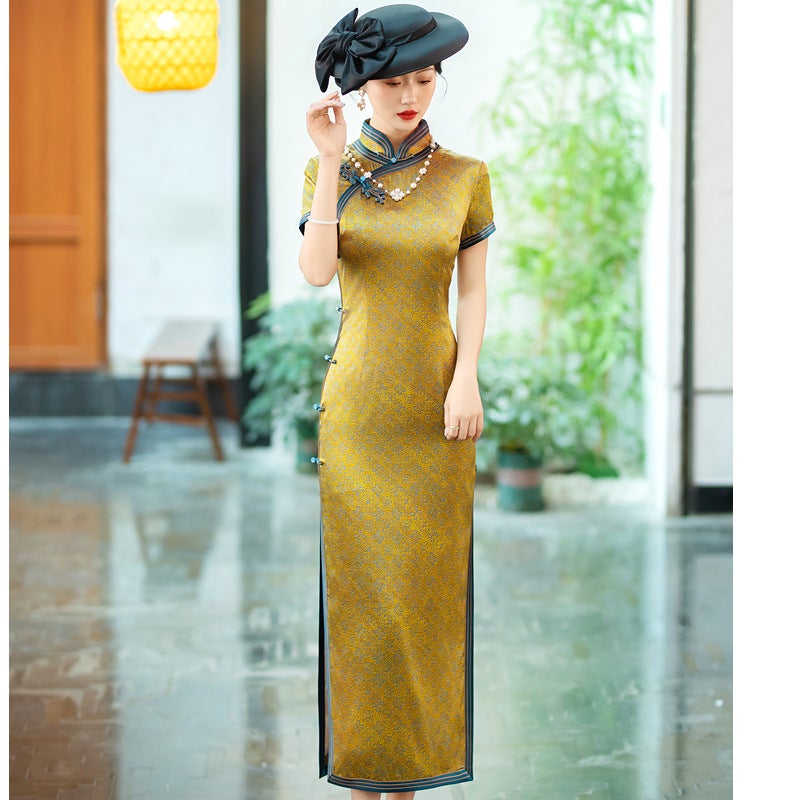 Luxury Shanghai Silk Cheongsam 2024 Retro Long Dress 255 