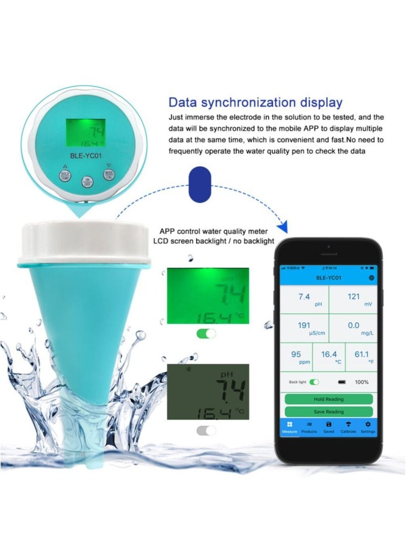 Generic - 6 in 1 Residual Chlorine Monitor PH/ORP/EC/TDS Water Testing, Backlit LCD Display, Smart Equipment for Home Swimming Pools, Accurate and Easy to Use Water Monitor - Image 1