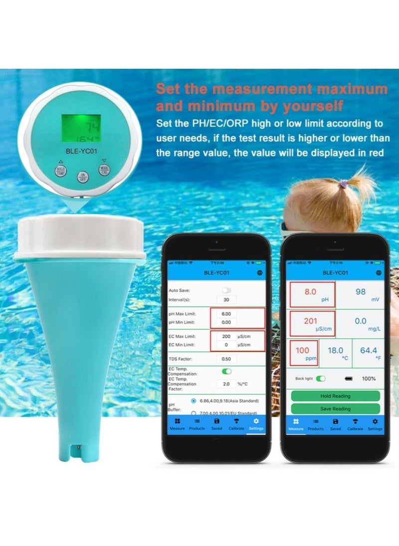 Generic - 6 in 1 Residual Chlorine Monitor PH/ORP/EC/TDS Water Testing, Backlit LCD Display, Smart Equipment for Home Swimming Pools, Accurate and Easy to Use Water Monitor - Image 1