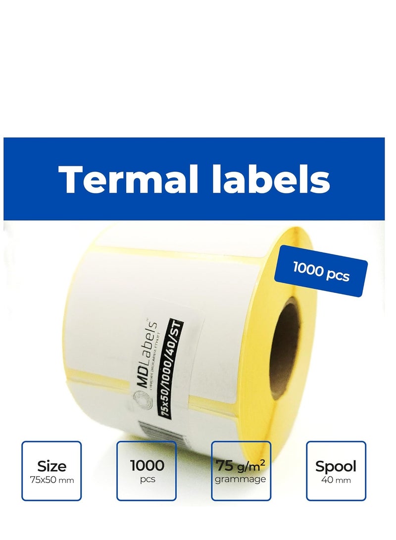 Terabyte ملصقات حرارية بيضاء على شكل لفافة - 75 × 50 مم - عبوة من 1000 - لاصق دائم، لرمز الشريط، ملصقات لاصقة بيضاء للتسمية - Image 1