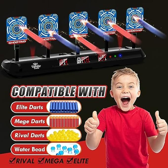 TARGET FOR NERF, ELECTRONIC NERF TARGET WITH 5 TARGETS 3 MODES, ELECTRONIC SHOOTING TARGET GAME WITH LIGHT AND SOUND EFFECT (BLUE WITH A GUN) - Image 5