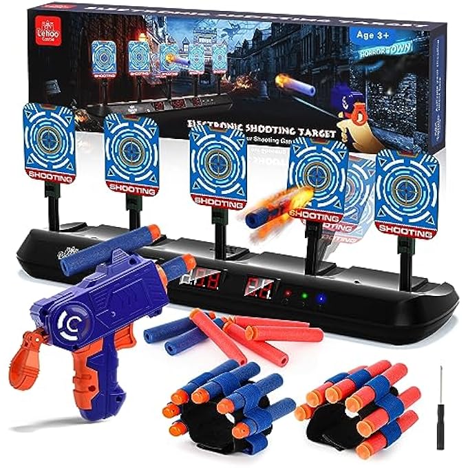 TARGET FOR NERF, ELECTRONIC NERF TARGET WITH 5 TARGETS 3 MODES, ELECTRONIC SHOOTING TARGET GAME WITH LIGHT AND SOUND EFFECT (BLUE WITH A GUN) - Image 1