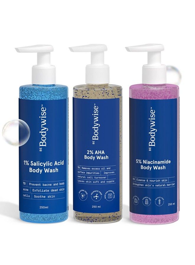 Be Bodywise Body Wash Kit For Women ; Includes 1% Salicylic Acid Body Wash 5% Niacinamide Body Wash & 2% Aha Body Wash ; 750Ml - Image 1
