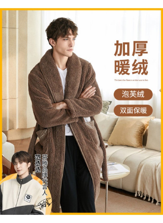 Fenton autumn/winter Warmth With Edge Protection, Windproof Notched Collar Nanfu Plush Fleece Men's Pajamas & Robe - Image 1