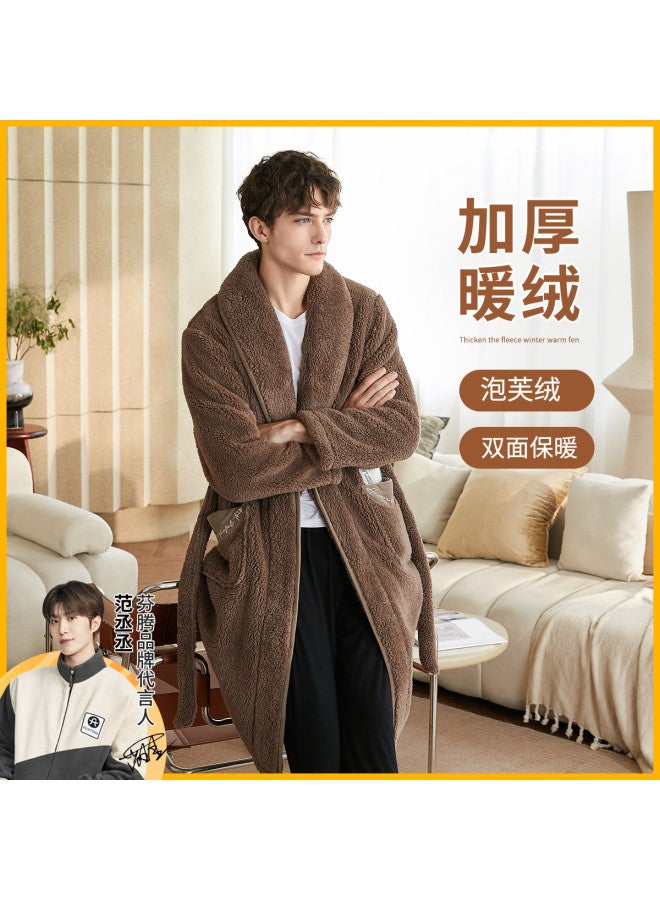 Fenton autumn/winter Warmth With Edge Protection, Windproof Notched Collar Nanfu Plush Fleece Men's Pajamas & Robe - Image 2