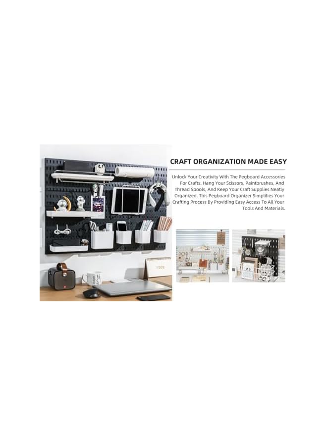PROMASS promass Pegboard Combination Wall Organizer Kit, 4 Pieces Peg Board and 20 Accessories Modular Hanging, Wall Mount Display Pegboard Panel Kits, Peg Board Organizer for Home Office (White 30 * 30cm)  - Image 4