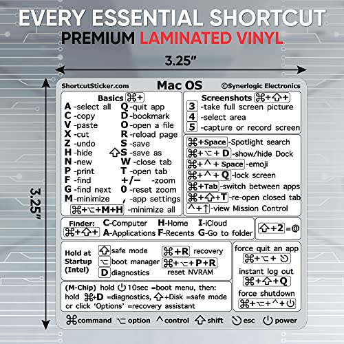 Synerlogic Mac OS Shortcuts Sticker | Keyboard Stickers for macOS | No-Residue Laminated Vinyl MacBook Cheatsheet for Laptop | MacBook Shortcuts 2025 (White) - Image 4