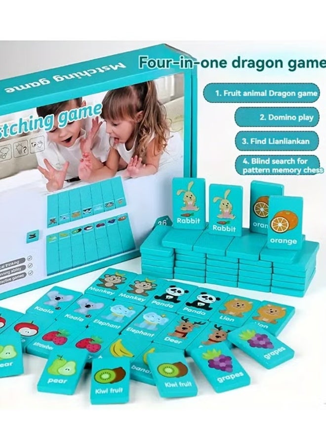 DAEVO 1set Fun Multifunctional Educational Toys, Fruit Animals, Dragons, Dominoes, Memory Chess Stacking, Musicians, Eyes, Coordination, Exercise, Logic Thinking, Memory Building, Wooden Board Game Toys - Image 1