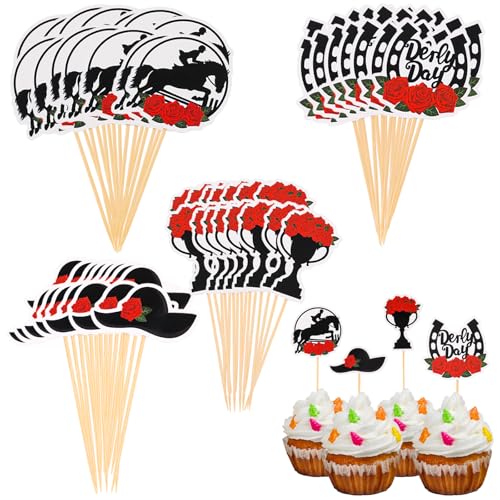FOIMAS 60pcs Derby Party Food Appetizer Picks Kentuky Horse Race Party Cupcake Topper Toothpicks for Derby Horse Race Party Decoration Supply - Image 1