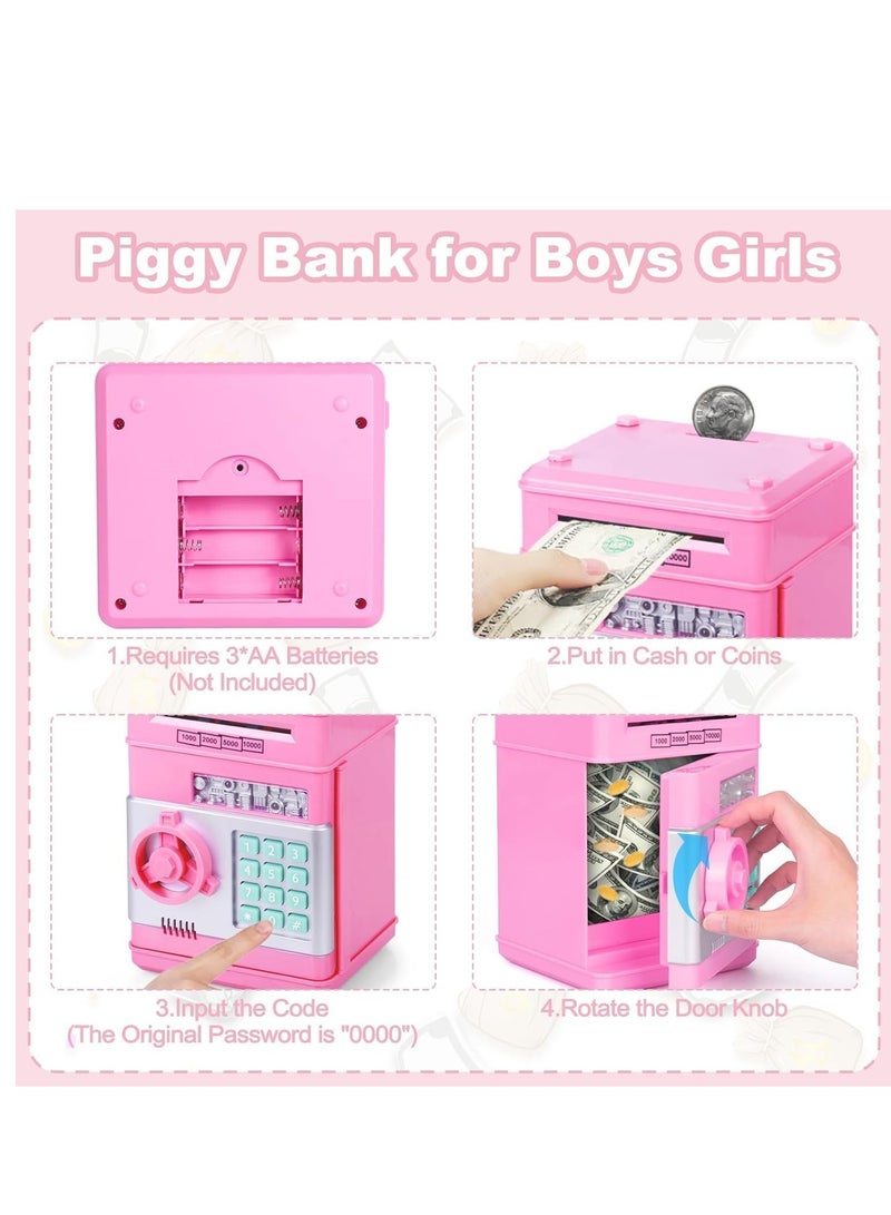 Piggy Bank for Girls 4-11 Years Old,Refasy Kids Safe Bank for Boys Christmas Birthday Gifts Toy for Kids Electronic ATM Money Bank Adults Money Saving Box Safe Coin Bank Toy Kids Toys Pink - Image 4