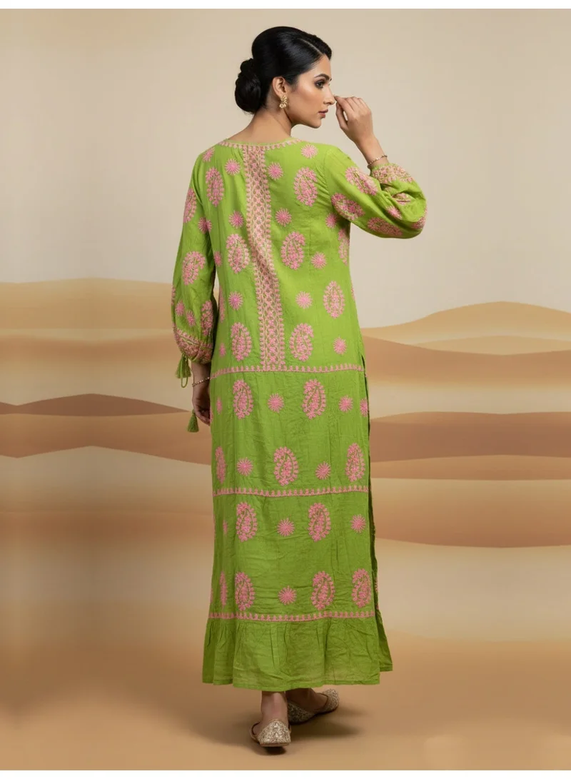 الايا جلابية رايون شيكانكاري مطرزة يدوياً-AL4048