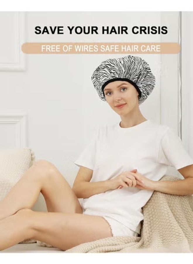 fantasize Heat Cap For Deep Conditioning, 2 Pieces Conditioning Cap Made Of Aluminum Foil For Home And Salon Use, Hair Dyeing And Hot Oil Treatment Tools (Black white stripes) - Image 4