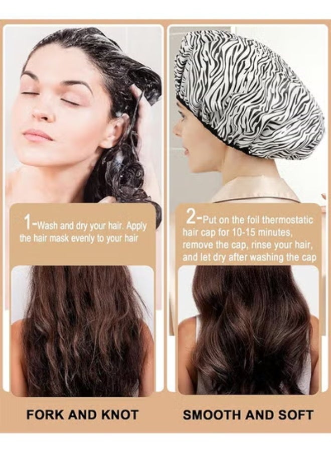 fantasize Heat Cap For Deep Conditioning, 2 Pieces Conditioning Cap Made Of Aluminum Foil For Home And Salon Use, Hair Dyeing And Hot Oil Treatment Tools (Black white stripes) - Image 3