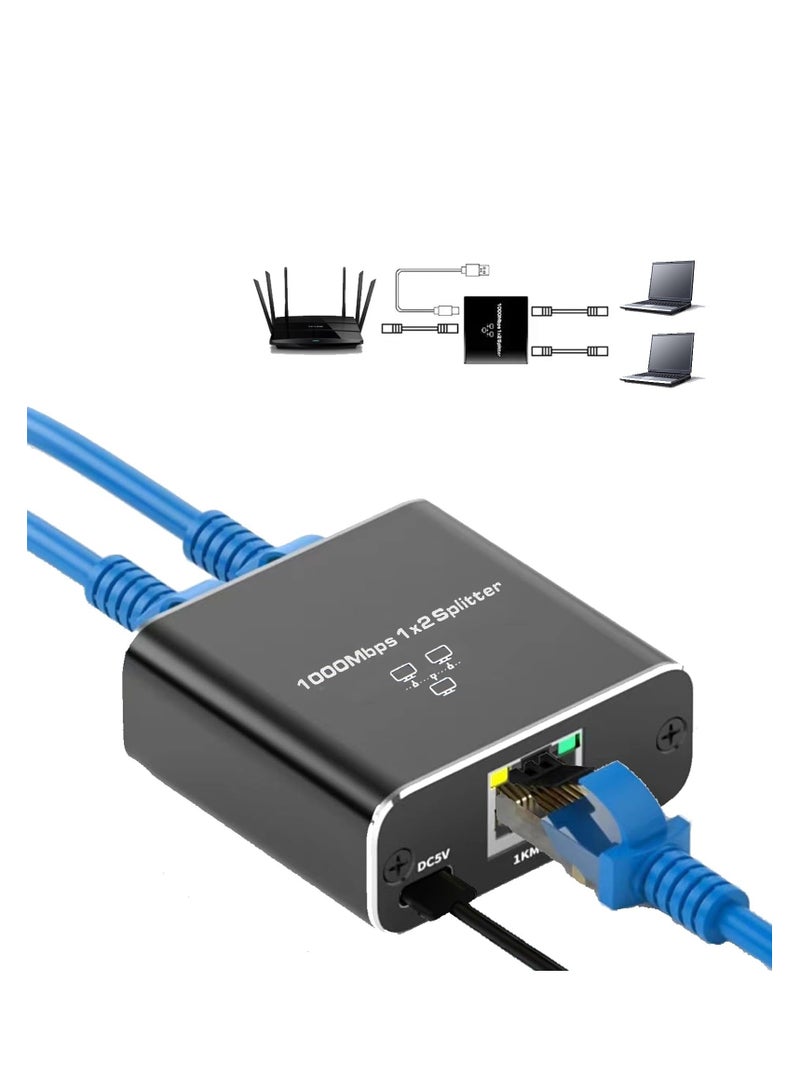 Ethernet Splitter High Speed, 1000Mbps Ethernet Splitter 1 to 2 (2 Devices Simultaneous Networking), Gigabit Internet Splitter with USB Power Cable, LAN Splitter for Cat 5/5e/6/7/8 Cable - Image 1