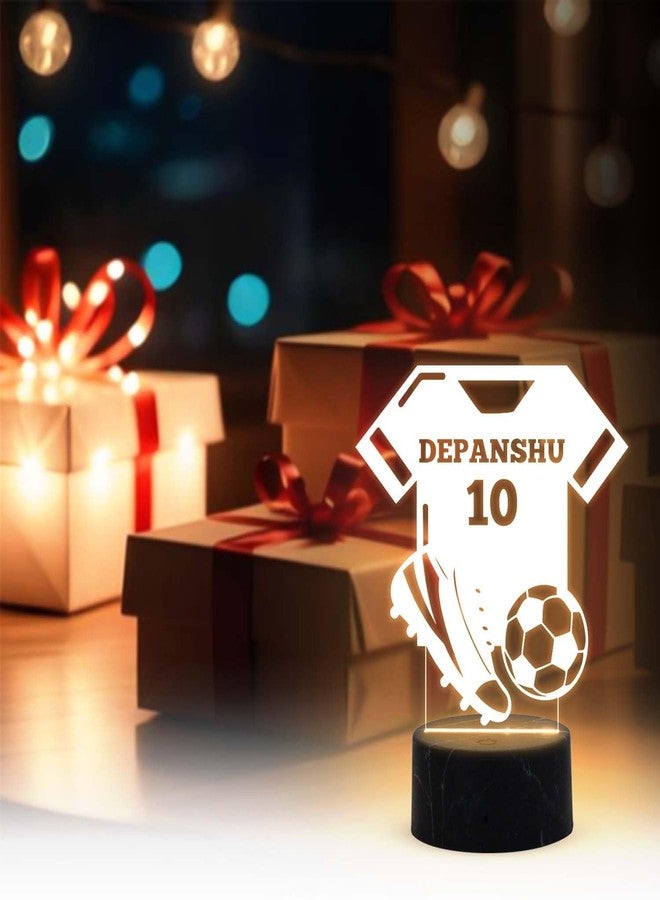 GIFTMEBAZAR مصباح ليلي ثلاثي الأبعاد بتصميم قميص كرة قدم قابل للتخصيص من جيفت مي بازار، بإضاءة بيضاء دافئة وزر تشغيل/إيقاف يعمل باللمس | هدية عيد ميلاد مثالية للاعبي كرة القدم من الرجال والنساء | مصباح لمحبي الرياضة - Image 3