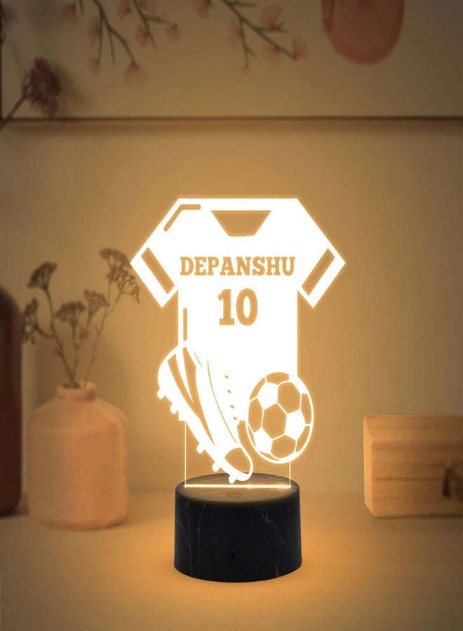 GIFTMEBAZAR مصباح ليلي ثلاثي الأبعاد بتصميم قميص كرة قدم قابل للتخصيص من جيفت مي بازار، بإضاءة بيضاء دافئة وزر تشغيل/إيقاف يعمل باللمس | هدية عيد ميلاد مثالية للاعبي كرة القدم من الرجال والنساء | مصباح لمحبي الرياضة - Image 1