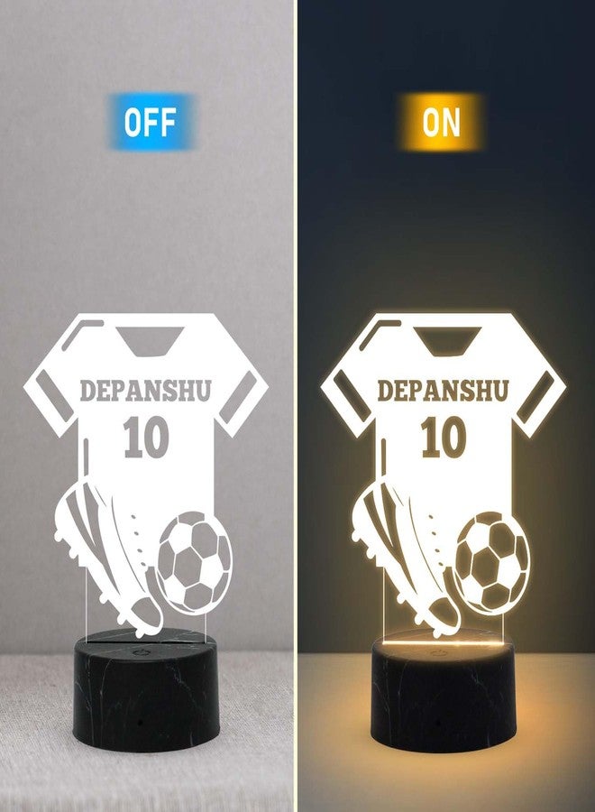 GIFTMEBAZAR مصباح ليلي ثلاثي الأبعاد بتصميم قميص كرة قدم قابل للتخصيص من جيفت مي بازار، بإضاءة بيضاء دافئة وزر تشغيل/إيقاف يعمل باللمس | هدية عيد ميلاد مثالية للاعبي كرة القدم من الرجال والنساء | مصباح لمحبي الرياضة - Image 2