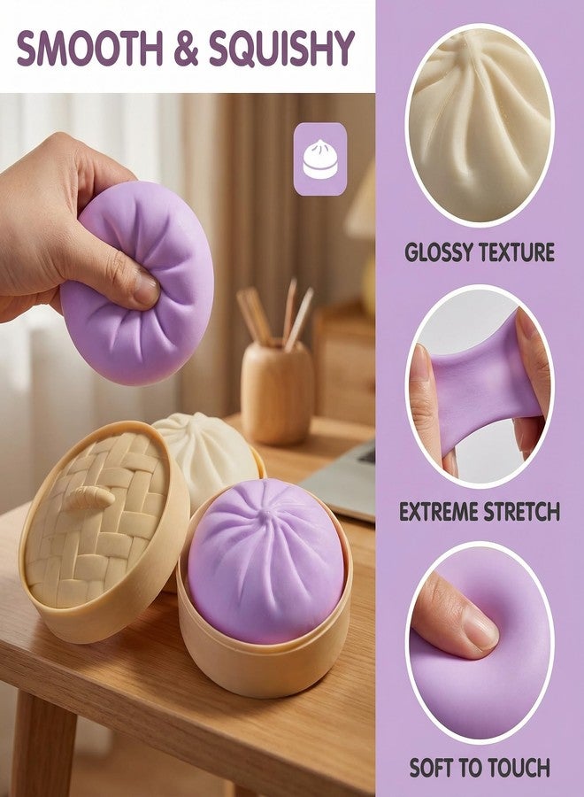 Plman 2PCS Squishy Dumpling Mystery Dumpling Squishy, Dumplings Toy for Stress Relief, Large Squeeze Dough Ball Stress Relief Toy for Adults（White & Purple） - Image 4