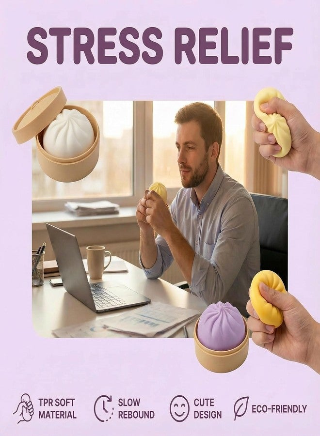 Plman 2PCS Squishy Dumpling Mystery Dumpling Squishy, Dumplings Toy for Stress Relief, Large Squeeze Dough Ball Stress Relief Toy for Adults（White & Purple） - Image 2