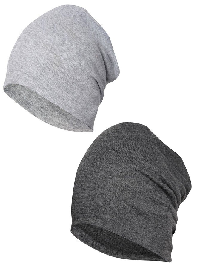 FabSeasons Cotton Slouchy Beanie and Skull Cap for Summer, Winter, Autumn & Spring Season. Combo Pack of 2 (Gray, Dark Gray) - Image 1