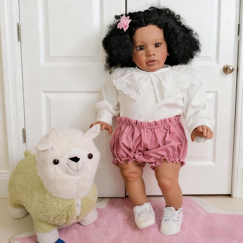 Anano Big Size Black Reborn Baby Dolls Pippa  African American Biracial Babies 26 Inch Realistic Toddler Reborn Doll Dark Skin Silicone Dolls Soft Cloth Body - Image 3