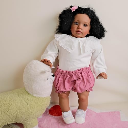 Anano Big Size Black Reborn Baby Dolls Pippa  African American Biracial Babies 26 Inch Realistic Toddler Reborn Doll Dark Skin Silicone Dolls Soft Cloth Body - Image 5