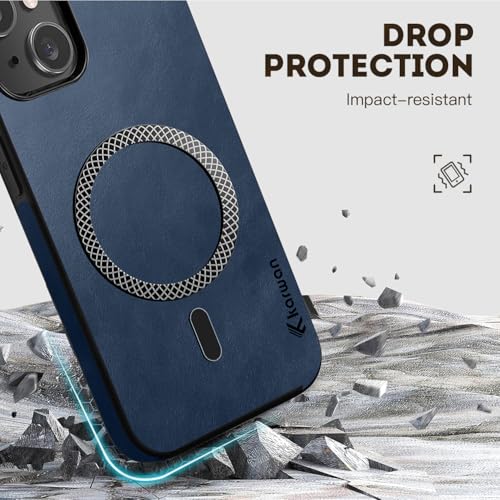 KARWAN Shockproof Hybrid Leather Finish Back Case Cover Compatible with iPhone 15 with Wireless MagEaze Charging Cover, Anti-Scratch Shield Case with Strong Minimalist Design (Blue) - Image 5