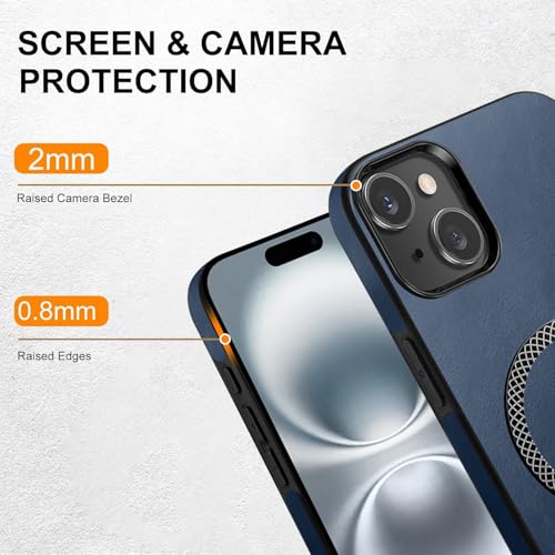 KARWAN Shockproof Hybrid Leather Finish Back Case Cover Compatible with iPhone 15 with Wireless MagEaze Charging Cover, Anti-Scratch Shield Case with Strong Minimalist Design (Blue) - Image 2