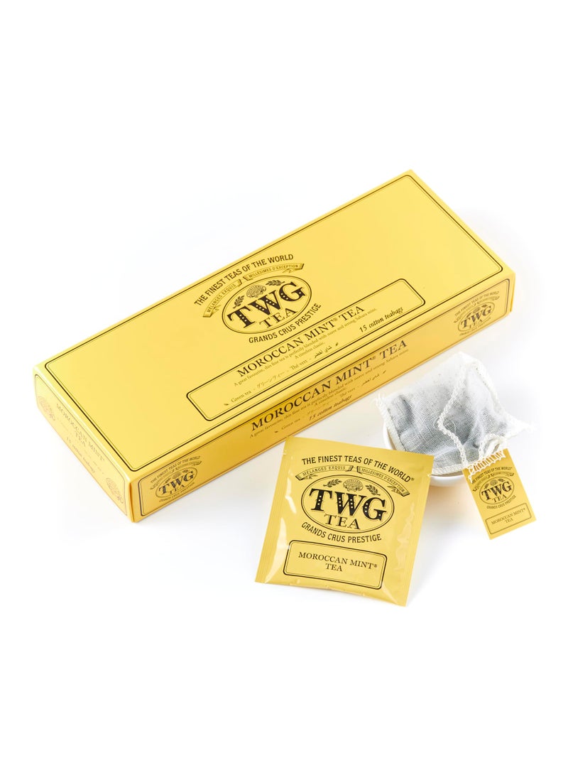 TWG Tea | Moroccan Mint Tea | Green Tea | Spearmint Leaves | 15 Hand Sewn Cotton Tea Bags | Gift Set - Image 1