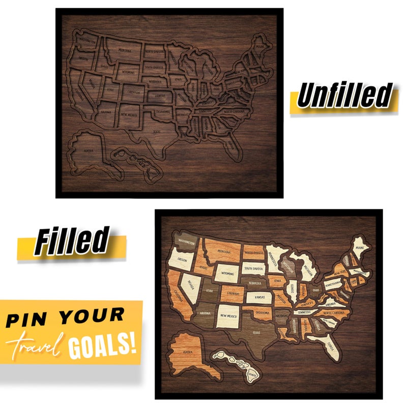 flinelife USA Travel Map, 12x10, Wooden USA Map Puzzle, Perfect For Couples and Families Gift - Image 2