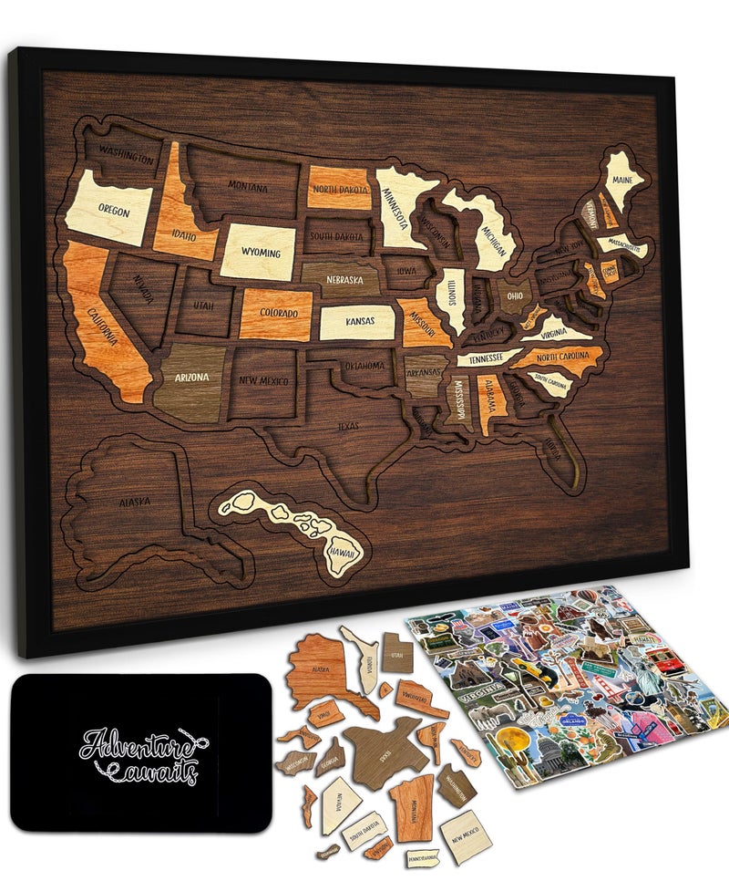 flinelife USA Travel Map, 12x10, Wooden USA Map Puzzle, Perfect For Couples and Families Gift - Image 1