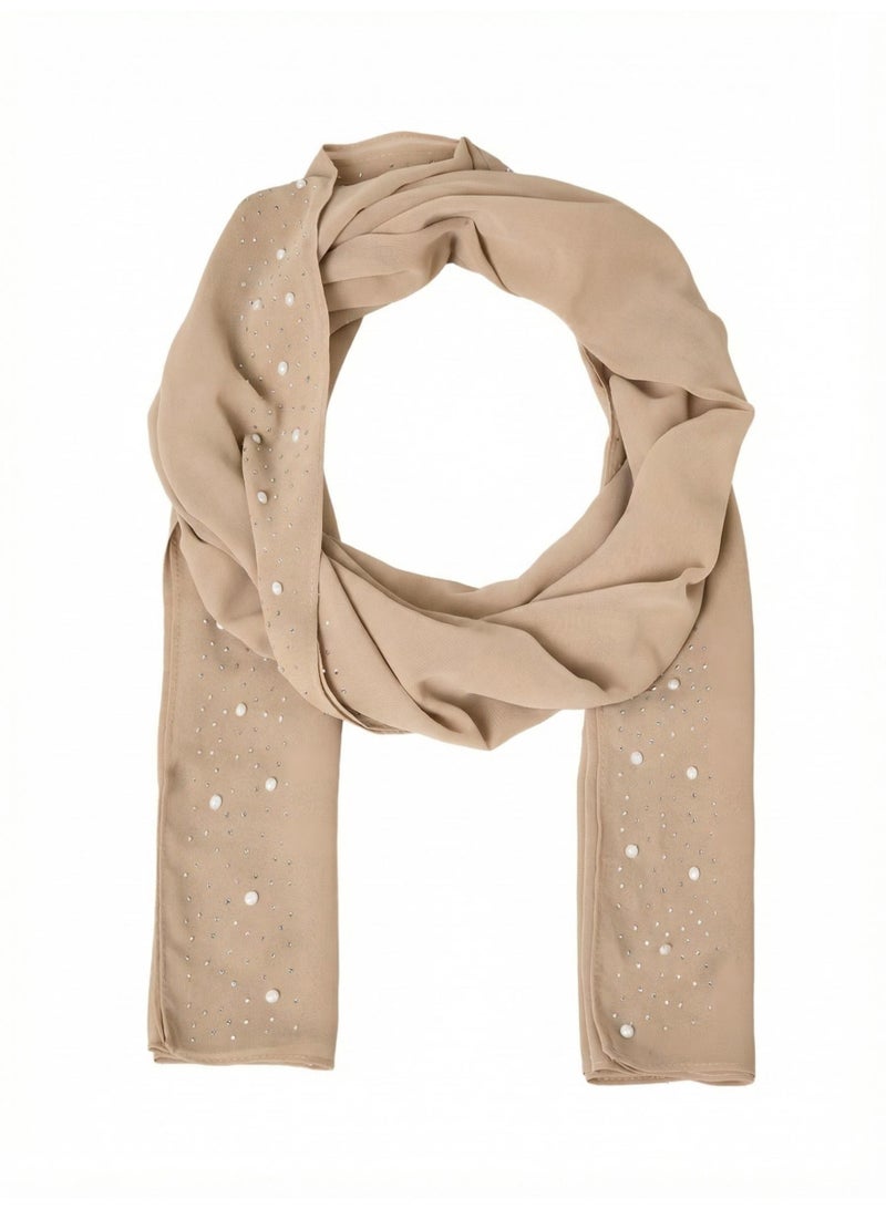 V.nice Pearl Embellished Long Hijab – Elegant & Flowy with Delicate Pearl Detailing - Image 1
